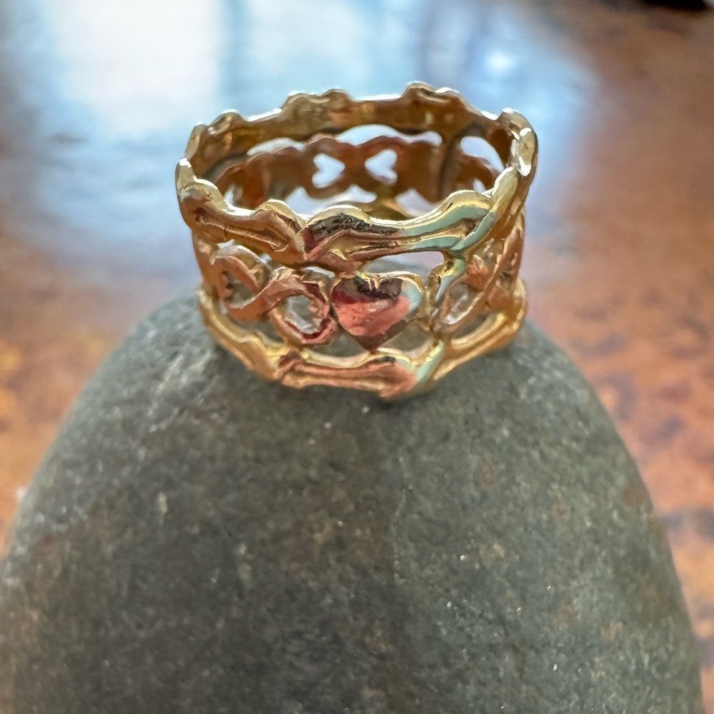 Vintage Gold + Rose Gold Celtic Ring. Hearts, knots, infinity loop.